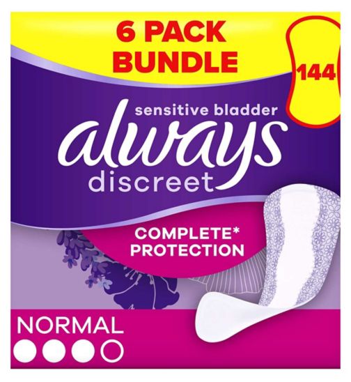 Always Discreet Incontinence Liners Normal - 144 Liners (6 pack bundle);Always Discreet Incontinence Liners Normal 24, For Sensitive Bladder;Always Discreet Normal Liners 24s