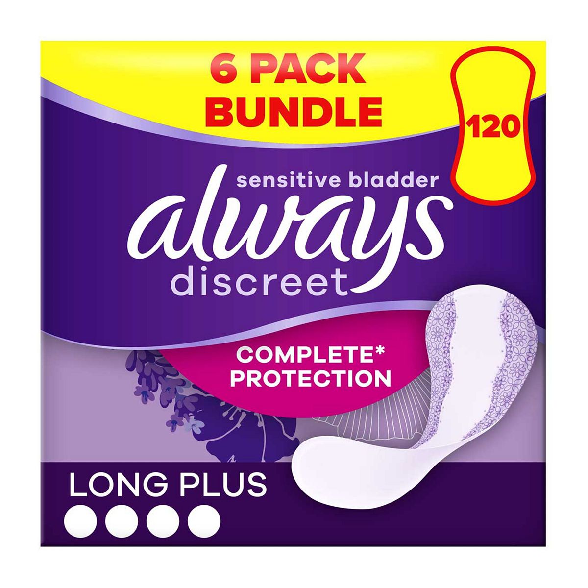 Always Discreet Incontinence Liners Long Plus - 120 (6 Pack Bundle)