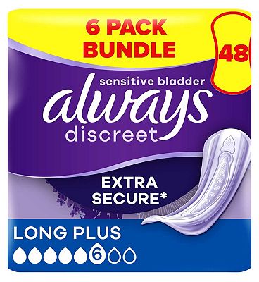 Always Discreet Incontinence Pads Plus Long Plus - 48 pads (6 pack bundle)