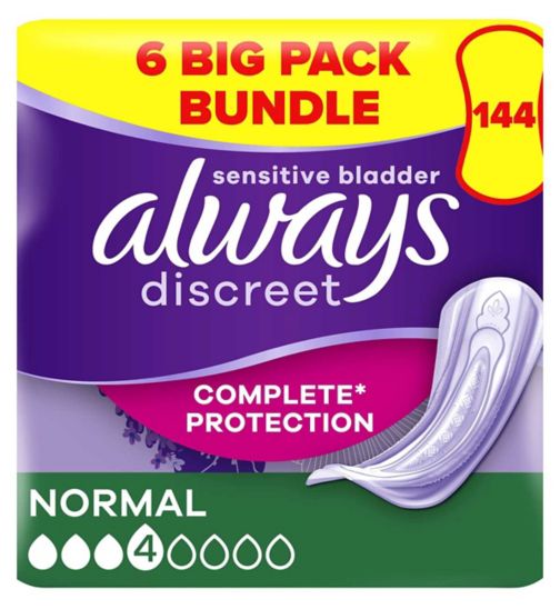 Always Discreet Incontinence Pads Normal - 144 pads (6 pack bundle);Always Discreet Incontinence Pads Women Normal x24;Always Discreet Normal Pads 24s