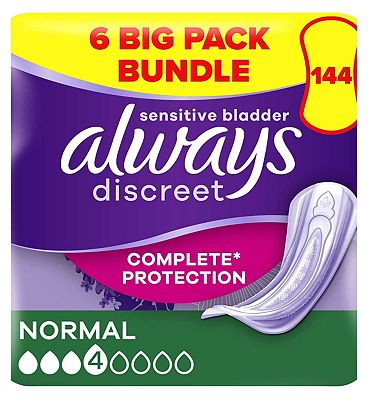 Always Discreet Incontinence Pads Normal - 144 pads (6 pack bundle)