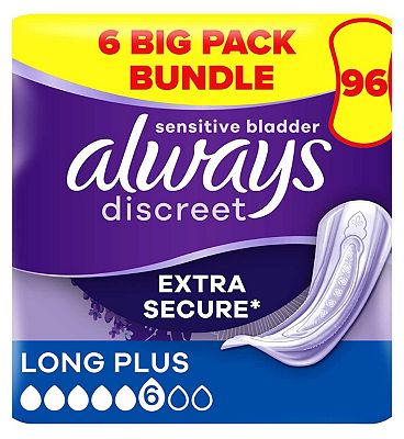 Always Discreet Long Plus Pads - 96 pads (6 pack bundle)