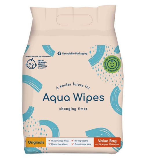 Aqua Wipes, 4 x 64 pack = 256 wipes