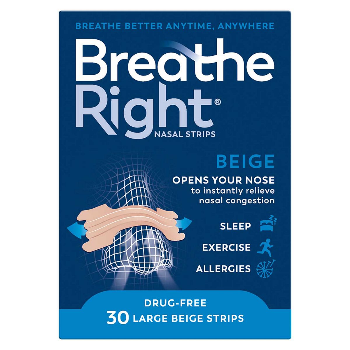 Breathe Right Congestion Relief Nasal Strips Original Large 30S
