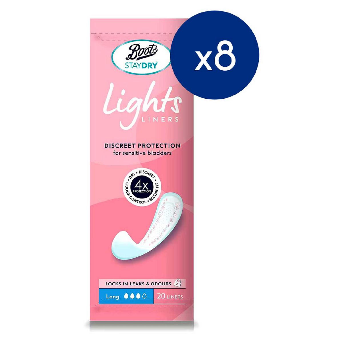 Staydry Lights Long Liners For Light Incontinence 8 Pack Bundle – 160