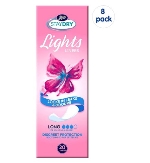 Staydry Lights Long Liners for Light Incontinence - 20 Pack;Staydry Lights Long Liners for Light Incontinence - 20 Pack;Staydry Lights Long Liners for Light Incontinence 8 Pack Bundle – 160 Liners