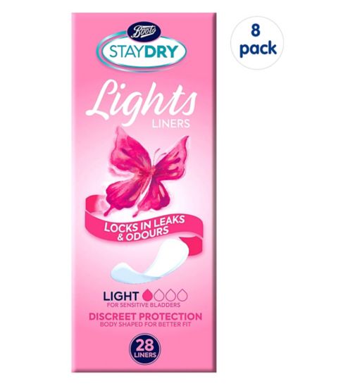 Staydry Lights Light Liners for Light Incontinence - 20 Pack;Staydry Lights Light Liners for Light Incontinence - 28 Pack;Staydry Lights Light Liners for Light Incontinence 8 Pack Bundle – 224 Liners