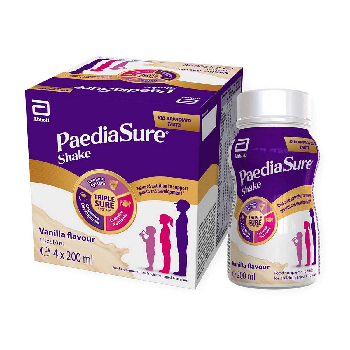 Paediasure Shake, 4 X200 Ml, Vanilla, Multivitamin Ready-To-Drink Supplement For Kids 1-10 Yrs, Vegetarian, 200Ml