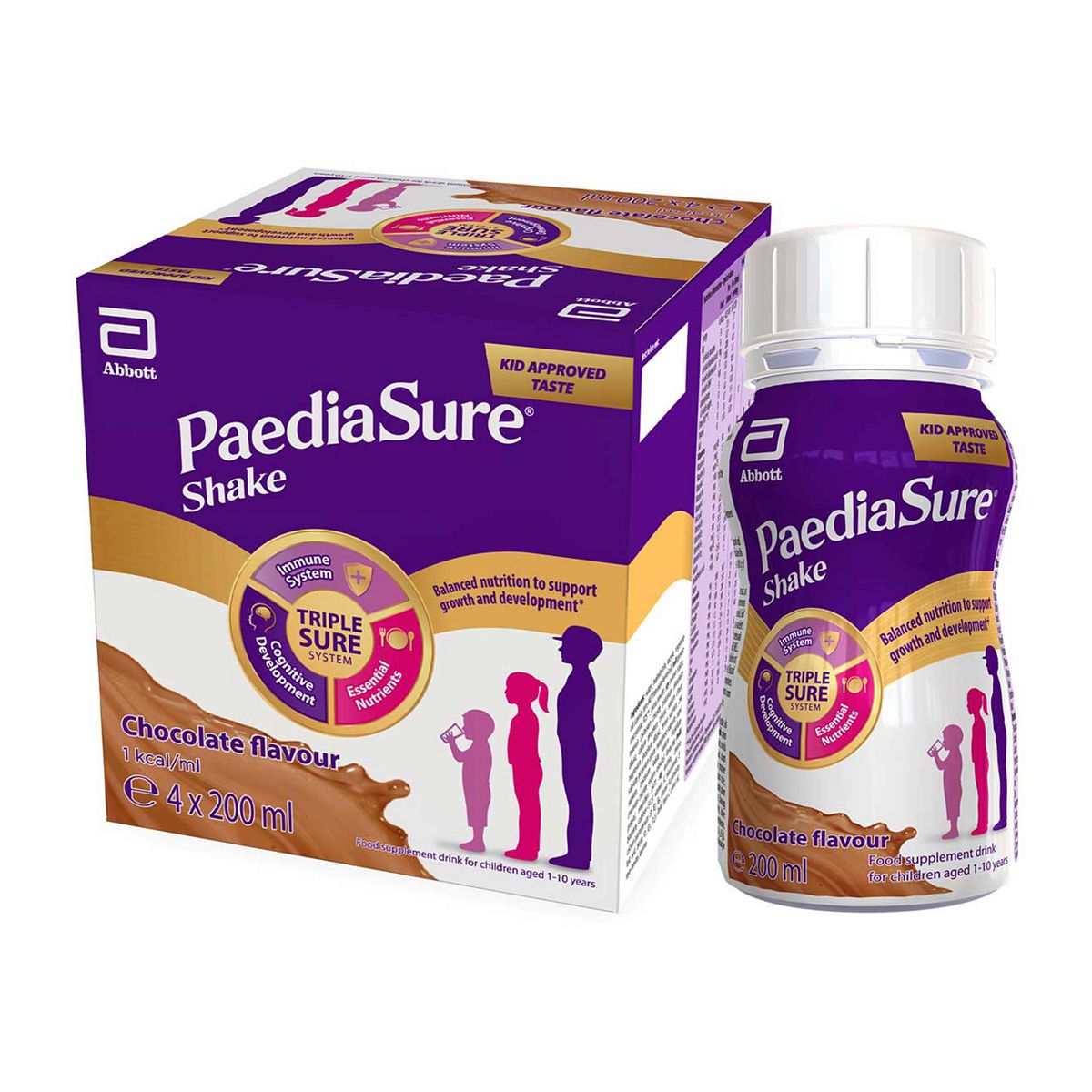 Paediasure Shake, 4 X200 Ml, Chocolate, Multivitamin Ready-To-Drink Supplement For Kids 1-10 Yrs, Vegetarian, 200Ml