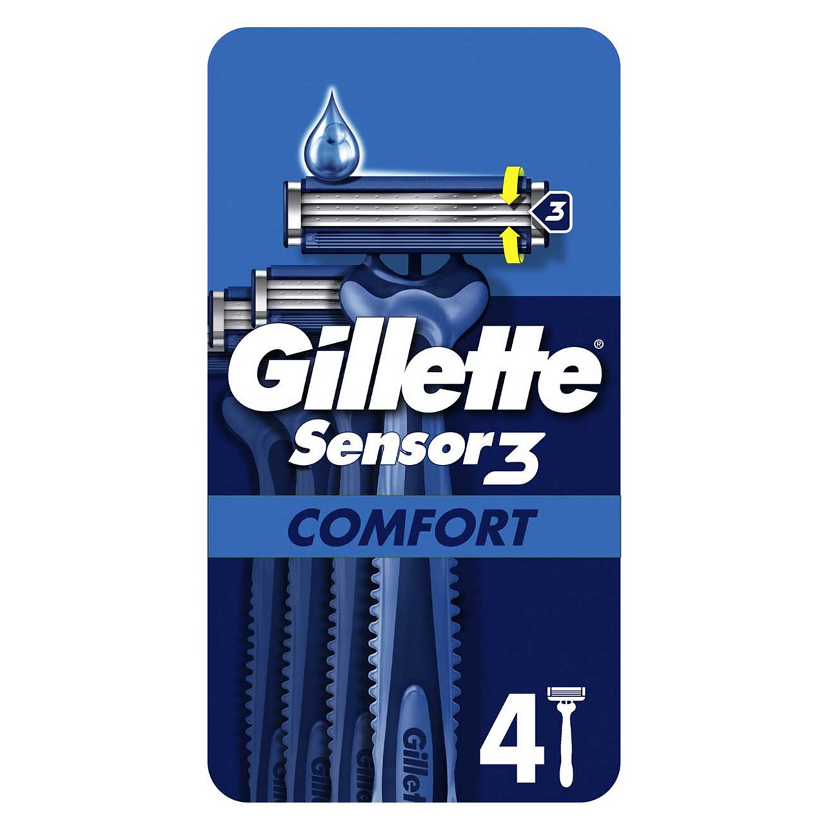 Gillette Sensor3 Comfort, Disposable Razors For Men, 4-Pack