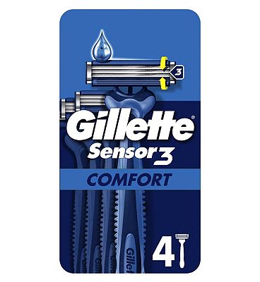 Gillette Sensor3 Comfort, Disposable Razors For Men, 4-Pack Razors