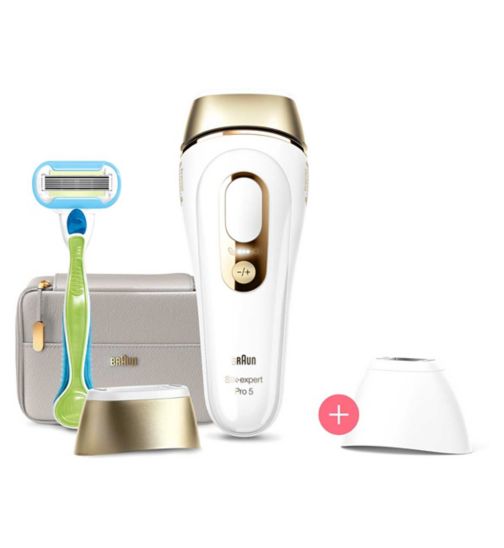 Braun IPL Silk-Expert Pro 5, At Home Hair Removal Device with Pouch,  White/Gold, PL5124 - Boots