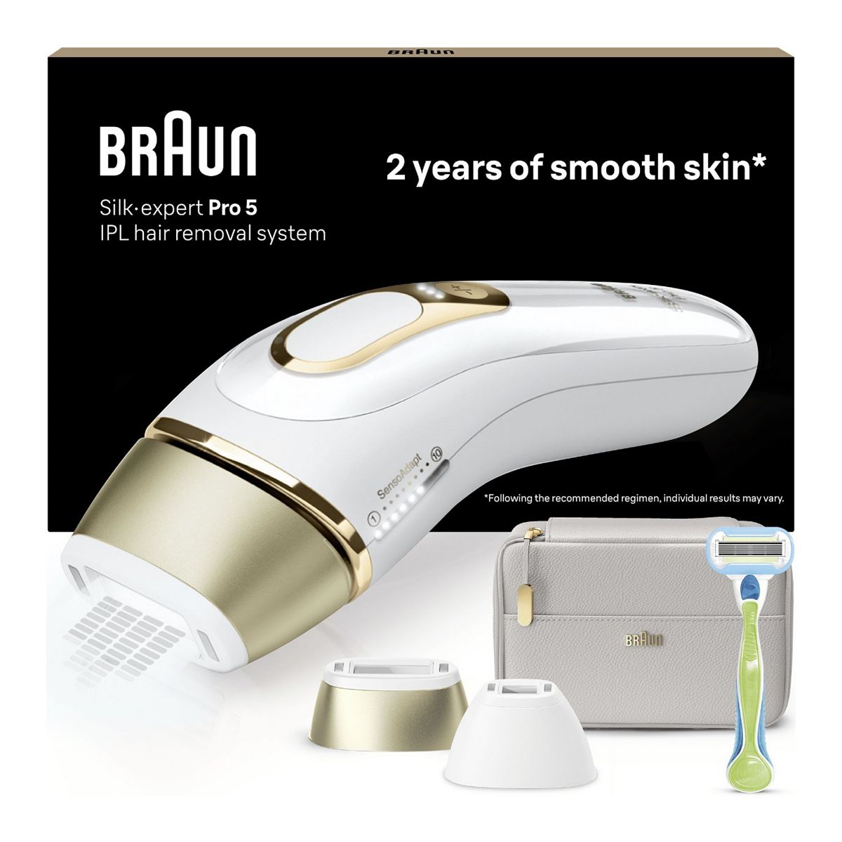 Braun Ipl Silk-Expert Pro 5 At Home Hair Removal Device With Pouch White/Gold Pl5124