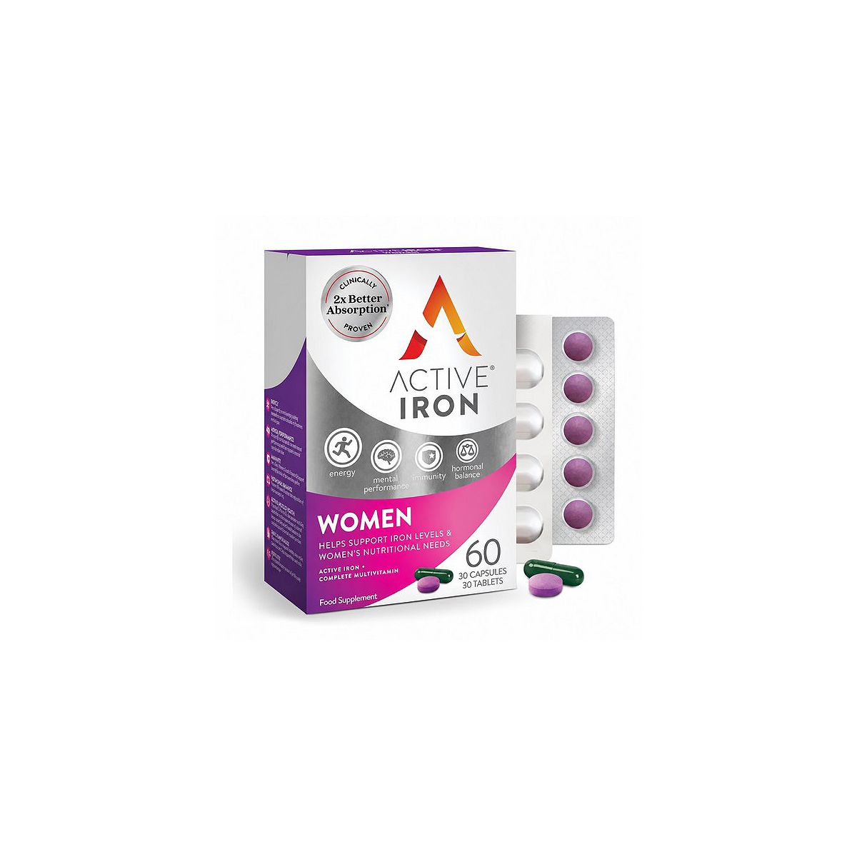 Active Iron - Women's - Iron Supplement - 30 Capsules & Tablets