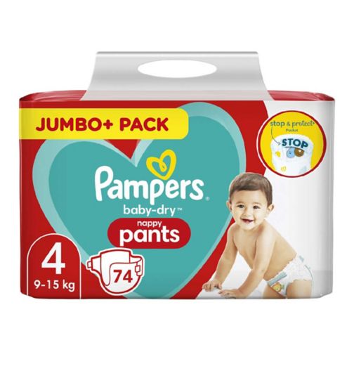 Pampers Baby-Dry Size 4, 74 Nappy 9-15kg, Jumbo+ Pack -