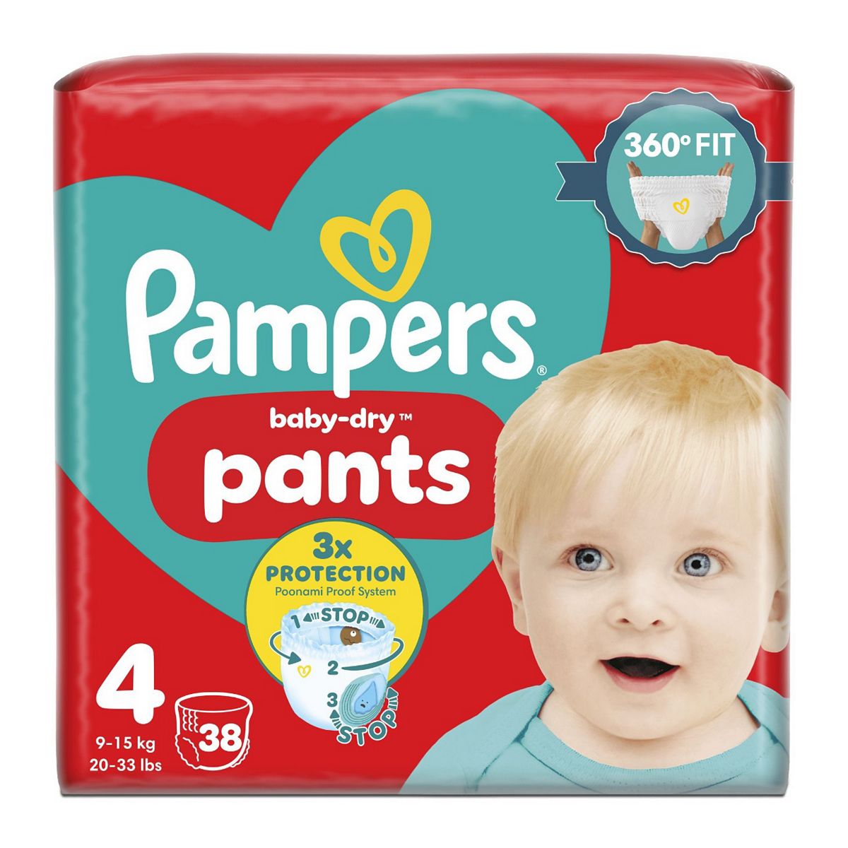 Pampers Baby-Dry Nappy Pants Size 4, 38 Nappies, 9Kg-15Kg, Essential Pack