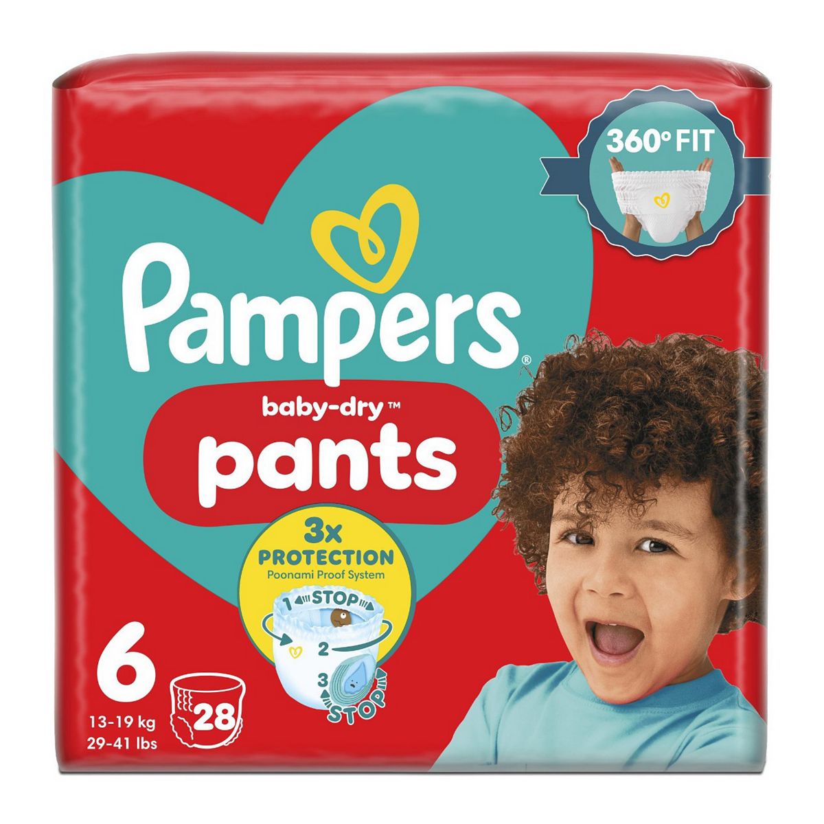 Pampers Baby-Dry Nappy Pants Size 6, 28 Nappies, 15Kg+, Essential Pack