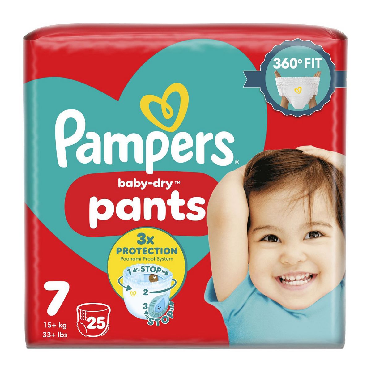 Pampers Baby-Dry Nappy Pants Size 7, 25 Nappies, 17Kg+, Essential Pack