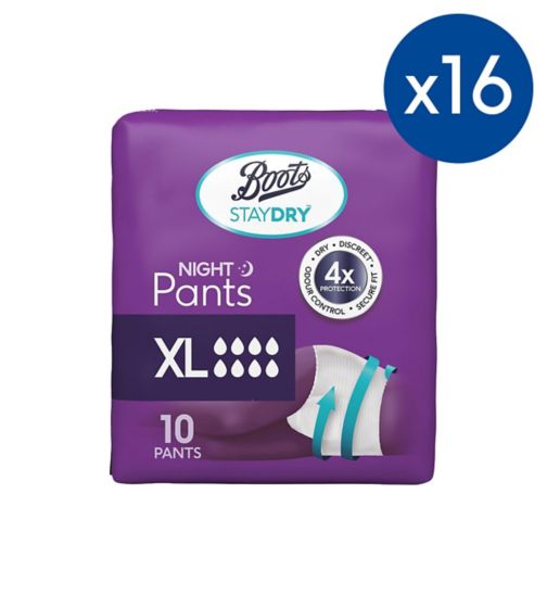 Boots Staydry Night Pants (Sizes Small, Medium, Large, XL);Boots Staydry Night Pants XL - 160 Pants (16 Pack Bundle);Boots Staydry night pants XL 10s