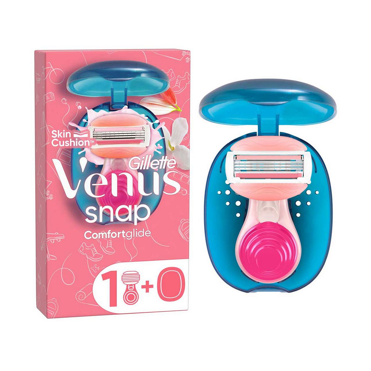Gillette Venus Travel Razor, Extra Smooth Snap 3 Blade Women's Razor + Case