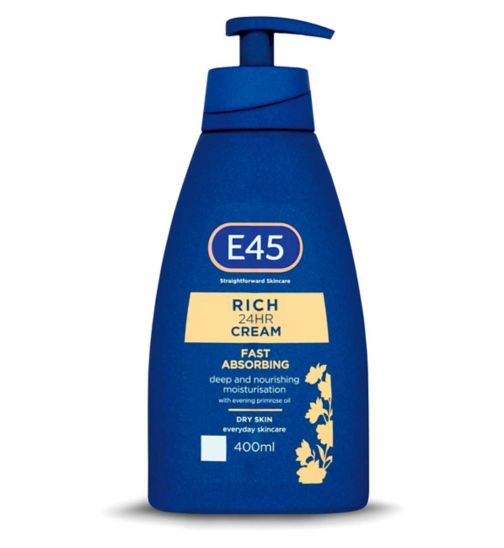 E45 Rich 24H Moisturiser Cream Pump for dry skin 400ml