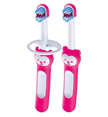 MAM Babys Brush with Safety Shield - Double Pack - Pink