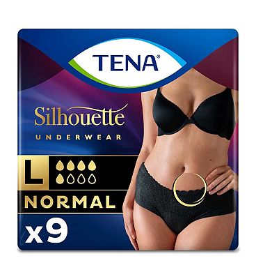 TENA Lady Silhouette Normal Black Incontinence Pants Large - 9 pack