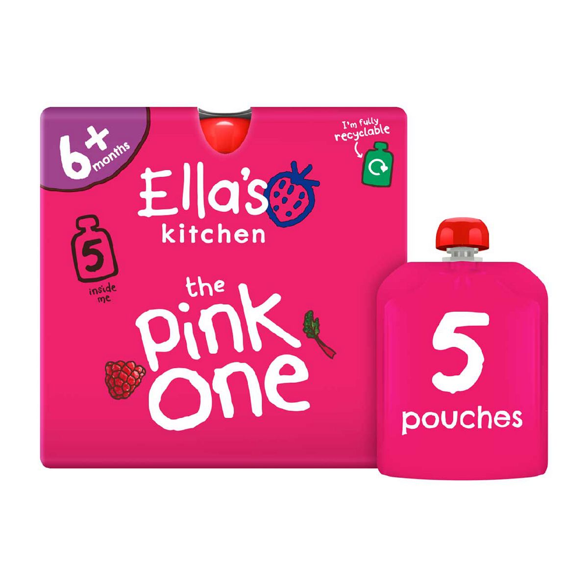 Ella's Kitchen Organic The Pink One Smoothie Multipack Baby Food Pouch 6+ Months 5X90g