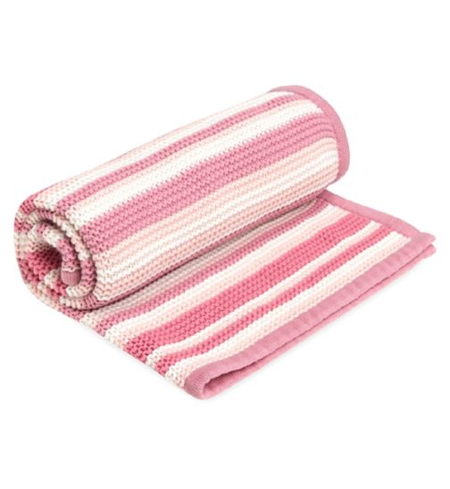 Mothercare Pink Stripe Knitted Blanket