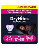 Huggies DryNites Girls Pyjama Pants, 16 Pants, 4-7 years 17-30kgs