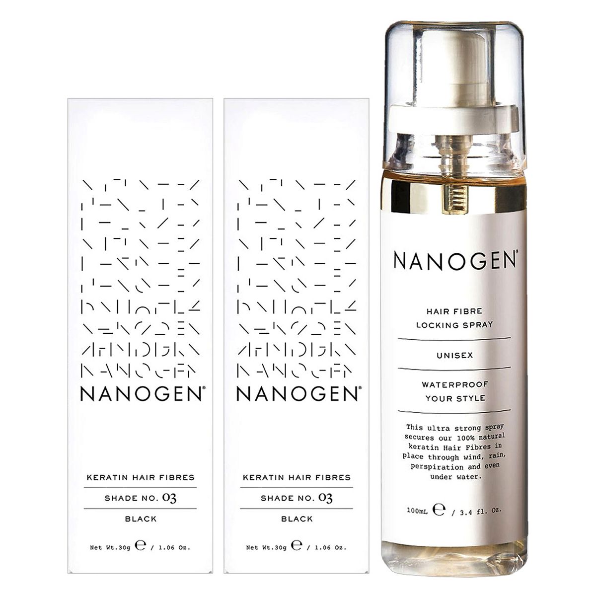 Nanogen Hair Thickening Keratin Fibres Black - 2 X 30G Bundle