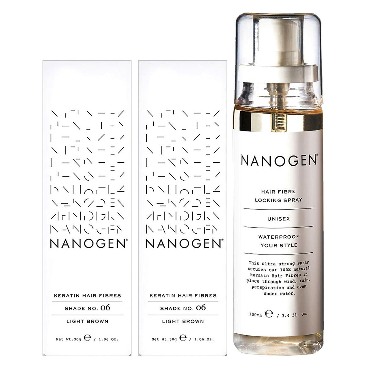 Nanogen Hair Thickening Keratin Fibres Light Brown - 2 X 30G Bundle