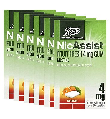 Boots NicAssist Fruit Fresh 4mg Gum - 6 x 105 Pieces Bundle
