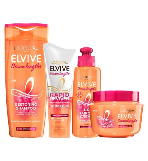 L'Oreal Elvive Dream Length Mask 300ml;L'Oreal Elvive Dream Length No Cut Cream;L'Oreal Elvive Dream Lengths Long Hair Mask 300ml;L'Oreal Elvive Dream Lengths Long Hair Shampoo 400ml;L'Oréal Elvive Dream Lengths Long Hair Shampoo 400ml;L'Oréal Elvive Rapid Reviver Dream Lengths 180ml;L'Oréal Hair Leave In Conditioner Cream by Elvive Haircare Dream Lengths No Haircut Cream for Long, Damaged Hair Keratin 200ml;L’Oreal Elvive Dream Lengths Power Conditioner Long Hair Regime;L’Oreal Elvive Dream Lengths Rapid Reviver Long Hair Power Conditioner 180ml