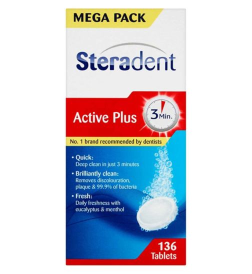 Steradent Active Plus Denture Cleaner Menthol - 136 Tablets