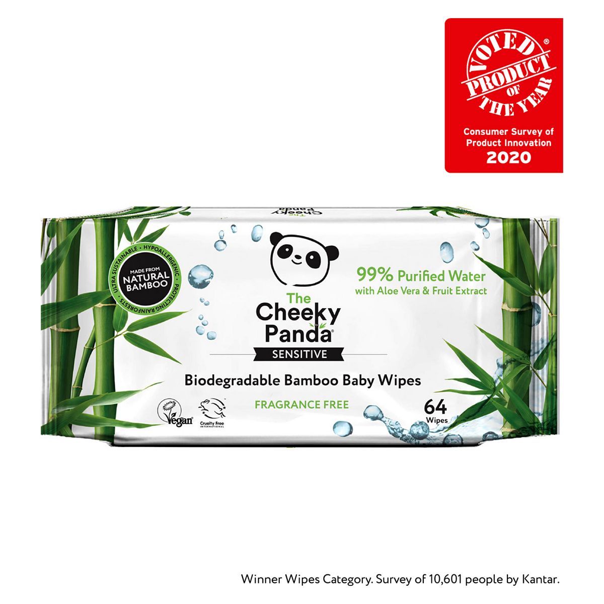 The Cheeky Panda Biodegradable Baby Wipes, Single Pack = 64 Wipes