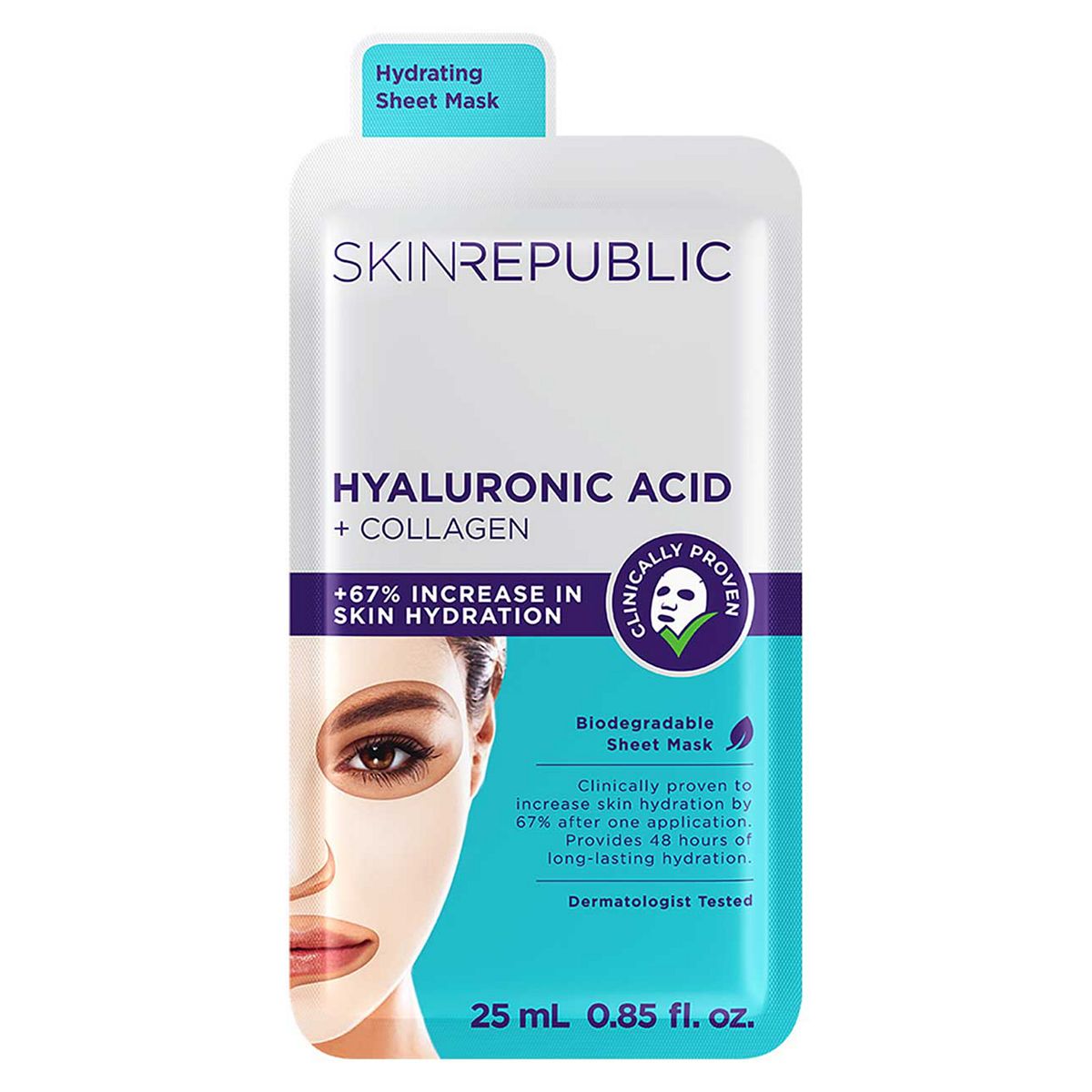 Skin Republic Hyaluronic Acid + Collagen Face Sheet Mask 25ml