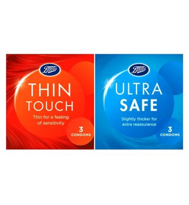 Boots Thin Touch Condoms - 3 Pack;Boots Thin Touch Condoms - 3 Pack;Boots Thin Touch and Ultra Safe Condoms Bundle (2 x 3 Pack);Boots Ultra Safe Condoms - 3 Pack;Boots Ultra Safe Condoms - 3 Pack