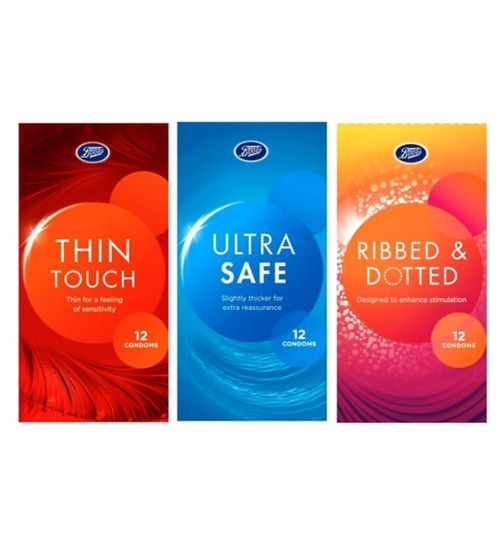 Boots Mixed Condoms Bundle (3 x 12 Pack);Boots Ribbed & Dotted Condoms 12 Pack;Boots Ribbed and Dotted Condoms - 12 Pack;Boots Thin Touch Condoms - 12 Pack;Boots Thin Touch Condoms - 12 Pack;Boots Ultra Safe Condoms - 12 Pack;Boots Ultra Safe Condoms - 12 Pack