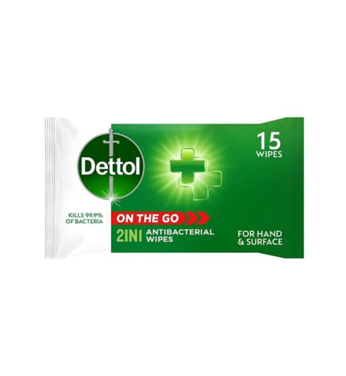 Dettol 2 in 1 Antibacterial Wipes For Hands & Surfaces 15 Wipes