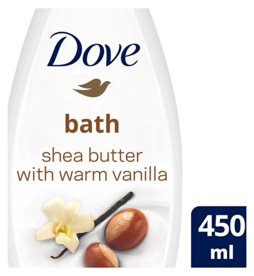 Dove Purely Pampering Shea Butter and Warm Vanilla with ¼ moisturising cream Bath Soak for an indulgent bubble bath 450ml