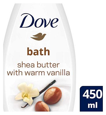 Dove Purely Pampering Shea Butter and Warm Vanilla with  moisturising cream Bath Soak for an indulgent bubble bath 450ml