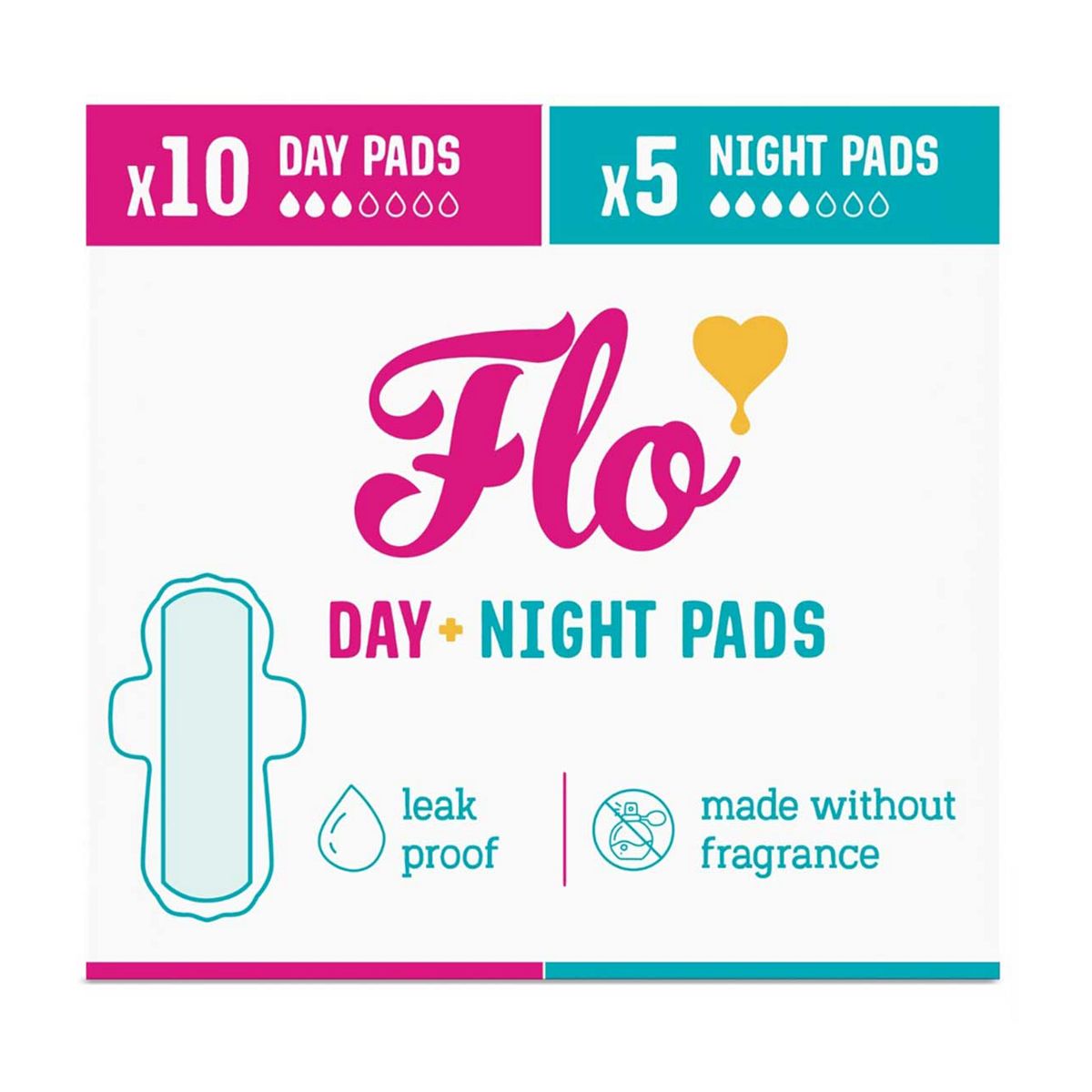 Flo Bamboo Period Pads With Wings Combo Pack 10 Day Pads, 5 Night (15 Pads)