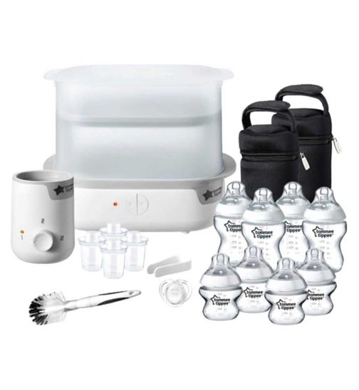 Tommee Tippee Complete Baby Feeding Set, with Electric Steriliser and Baby Bottles, White