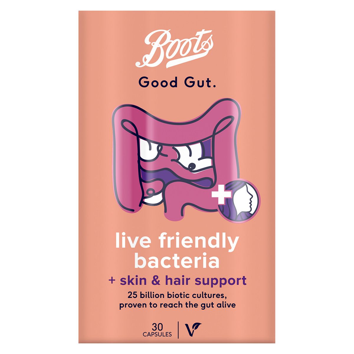   Good Gut Live Friendly Bacteria + Skin & Hair Support 30 Capsules