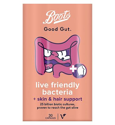 Boots Good Gut Live Friendly Bacteria + Skin & Hair Support 30 Capsules