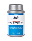 Boots Max Strength Cod Liver Oil 1000mg - 180 Capsules (6 month supply)