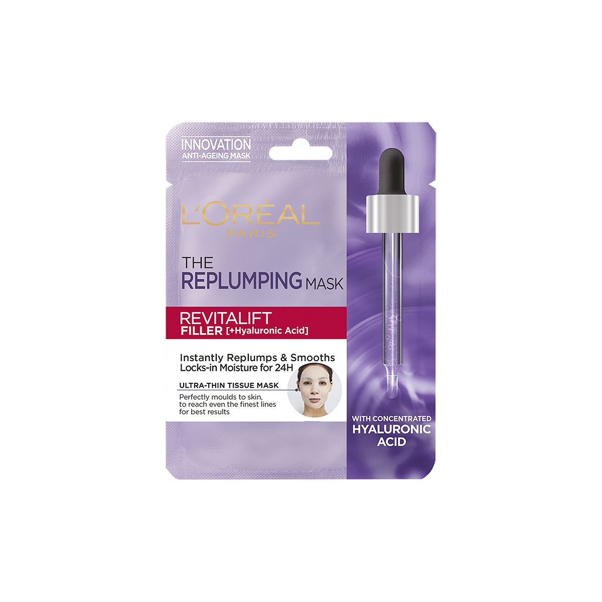 L'Oreal Paris Revitalift Filler Hyaluronic Acid Replumping Tissue Mask, 30g
