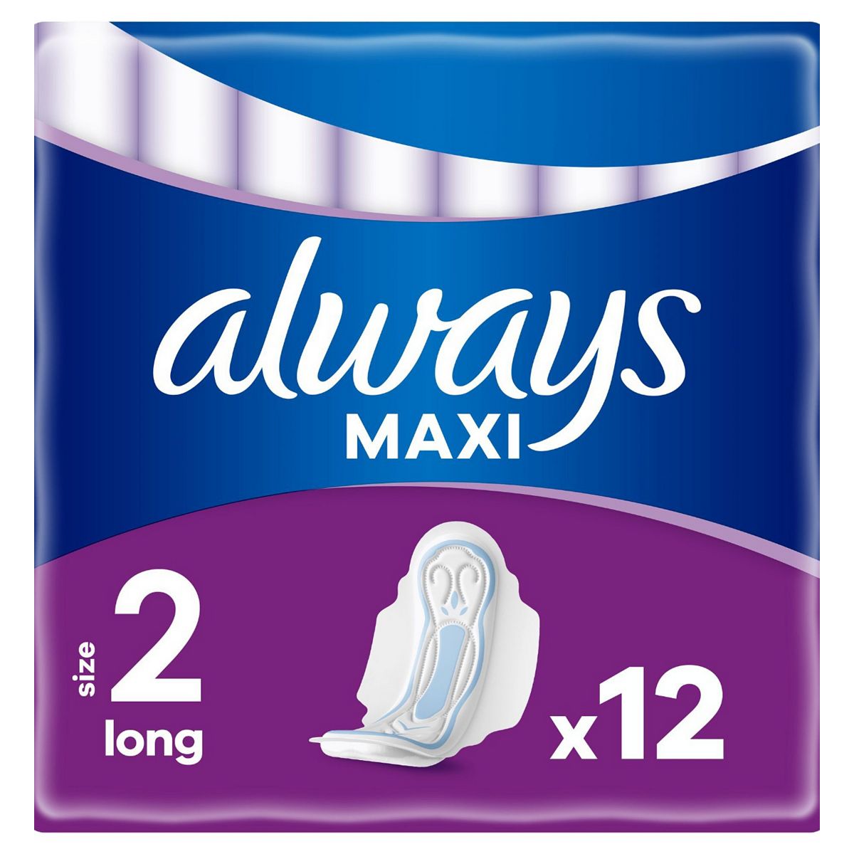 Always Maxi Long Sanitary Towels (Size 2) Wings X12 Pads