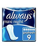 Always Maxi Profresh Night Sanitary Towels X9